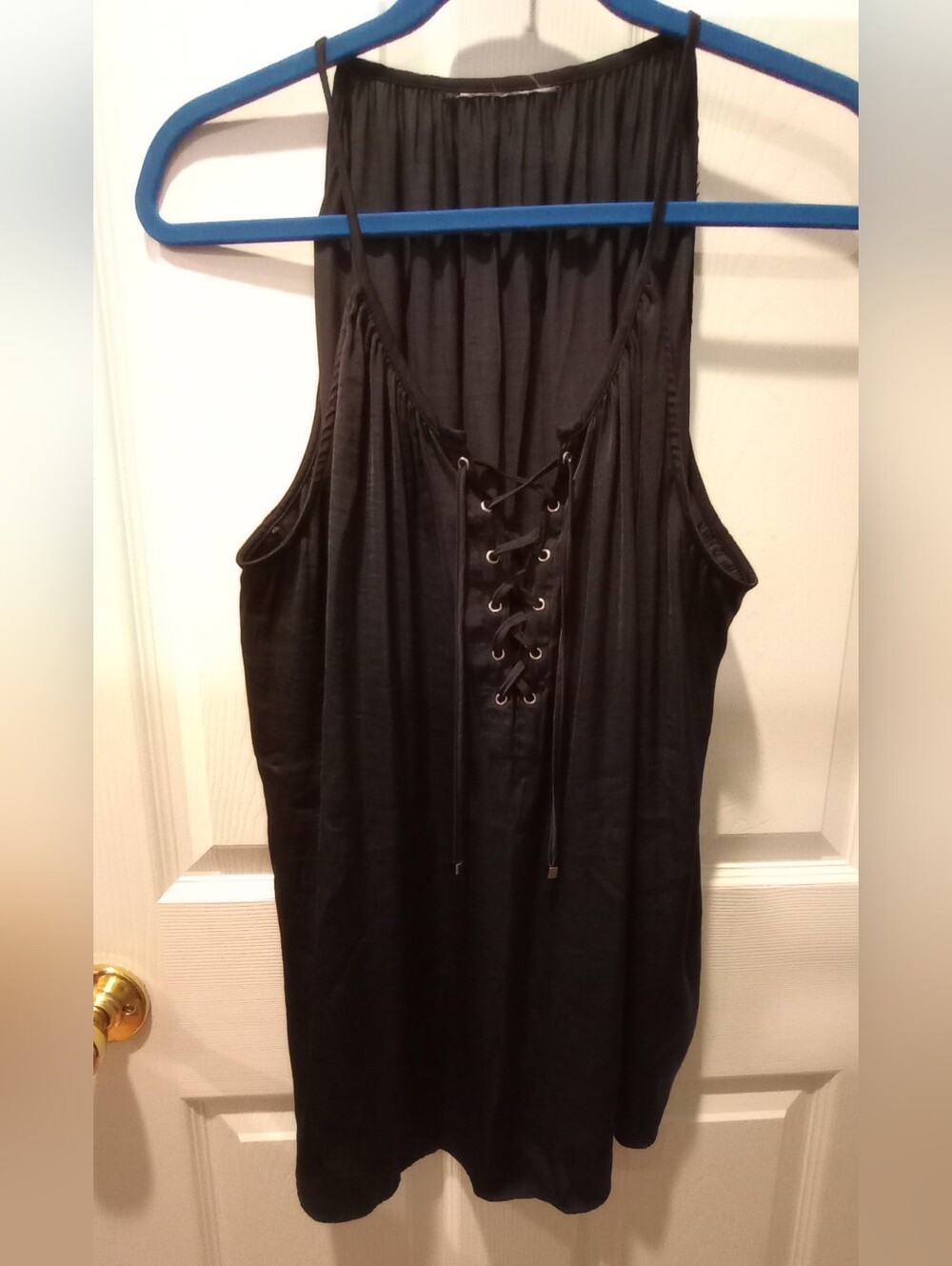 Black Lace-Up Racerback Women's Tank Top